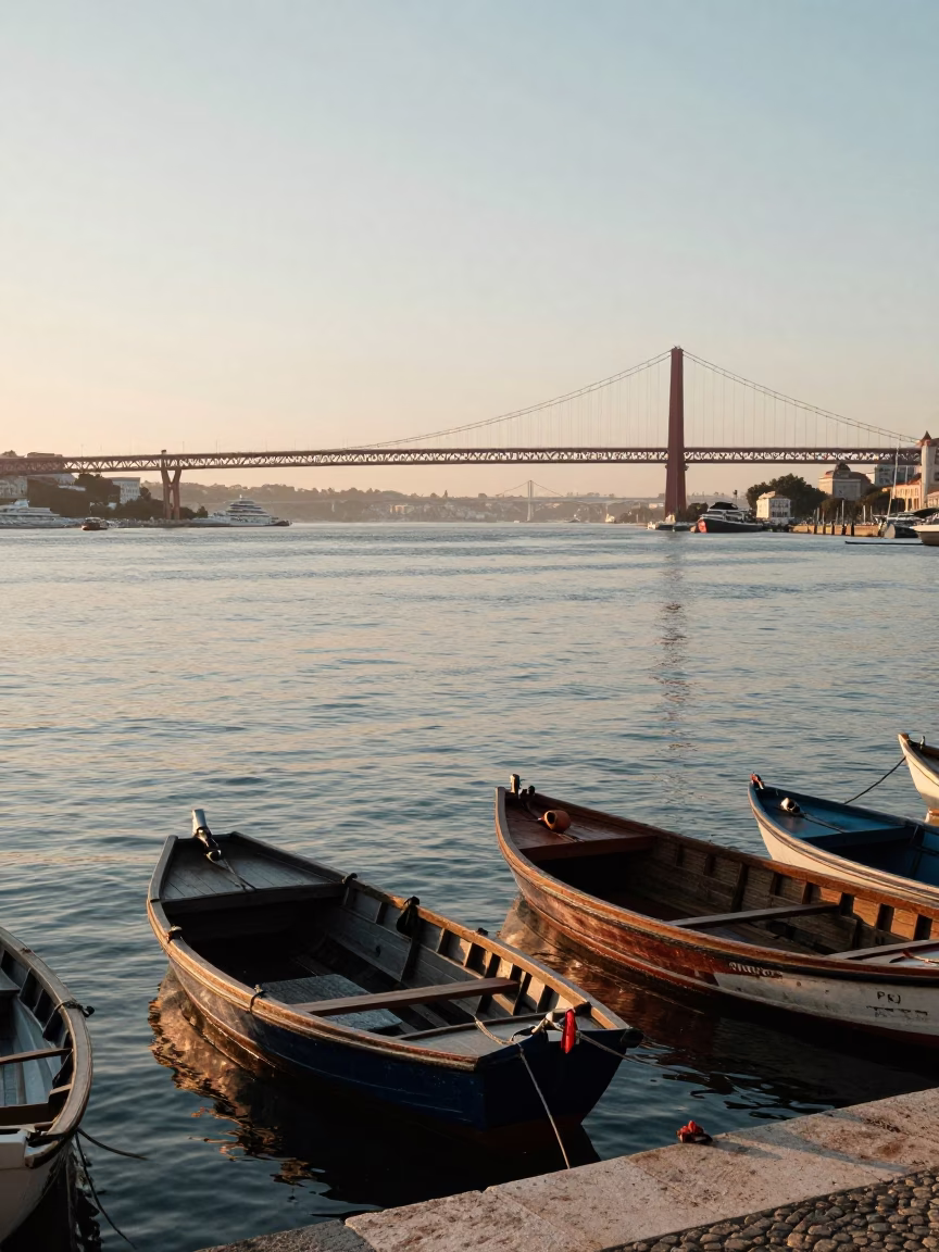 Harbor View in Lisbon at The Early Morning Light in in Lisbon, Portugal