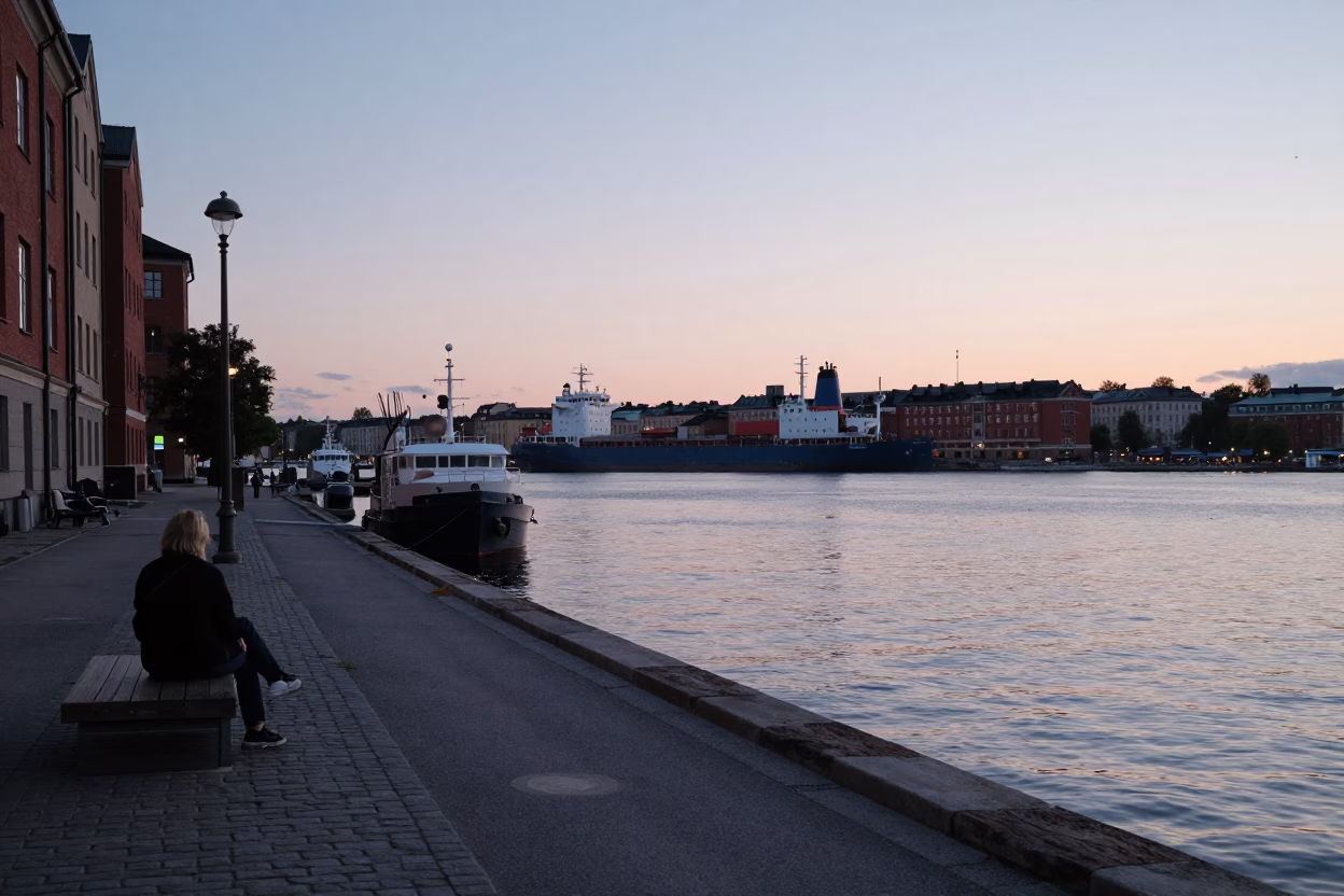 Harbor View in Stockholm at The Early Evening Light in in Stockholm, Sweden