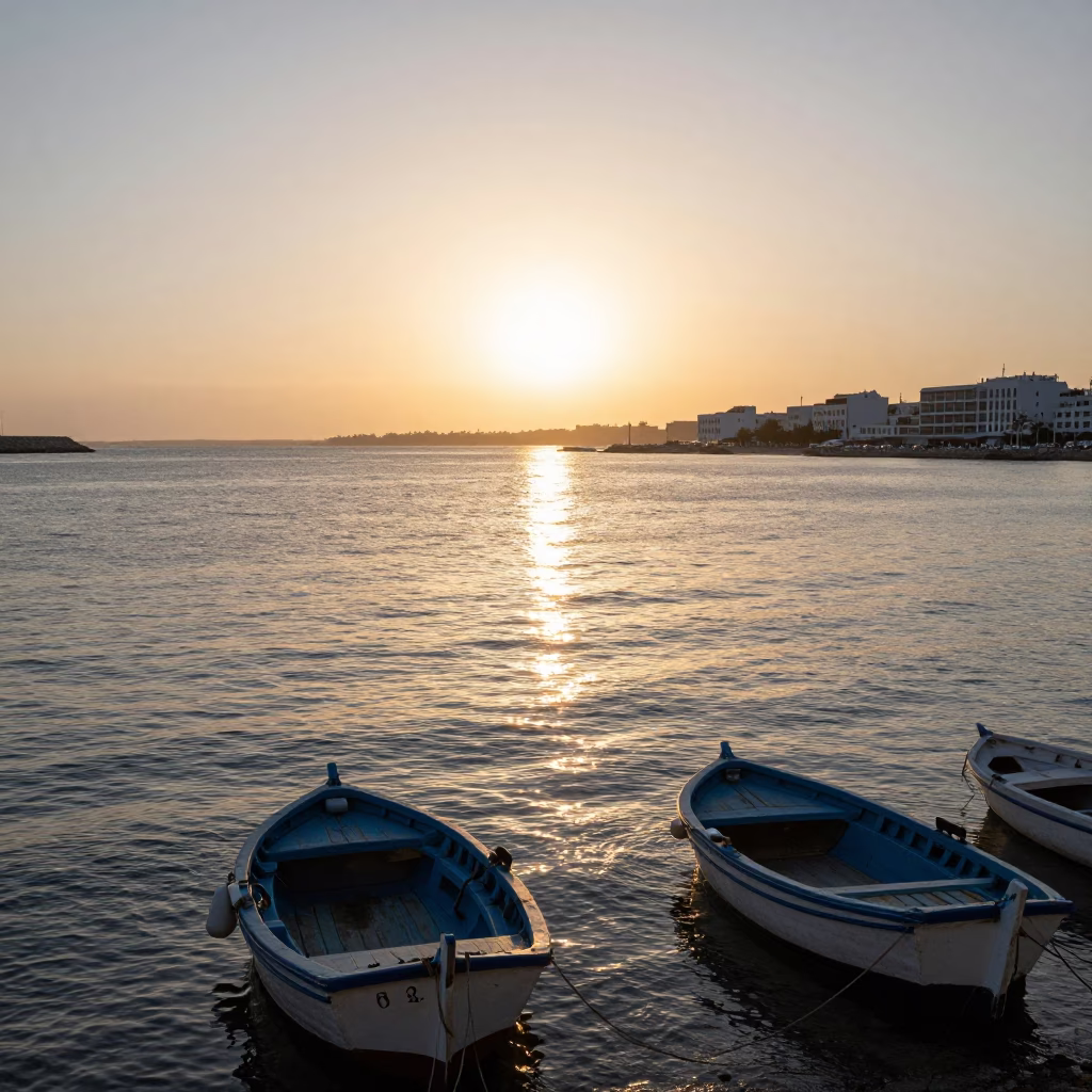 Harbor View in Tunis at Sunset Light in in Tunis, Tunisia