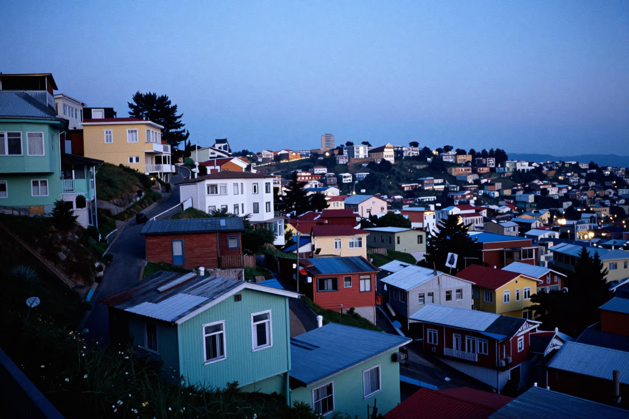 Harbor View in Valparaiso at Sunrise Light in in Valparaiso, Chile