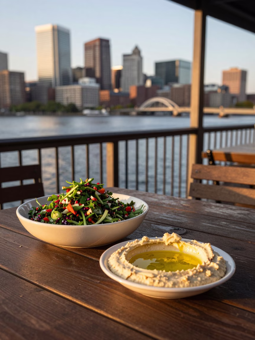 Harborside Dinner in Boston at Honeyed Evening Light in in Boston, Massachusetts, United States