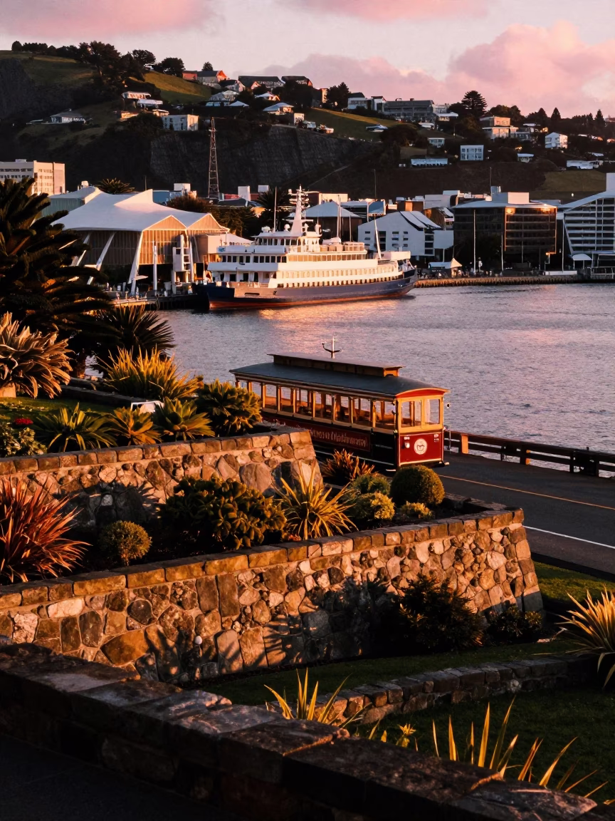 Harbour And Cable Car From Cable Car Museum Terrace in Wellington in in Wellington, New Zealand