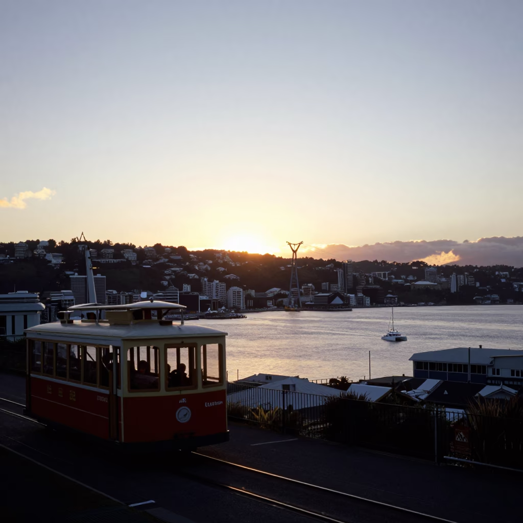 Harbour And Cable Car From Mount Victoria Lookout in Wellington in in Wellington, New Zealand