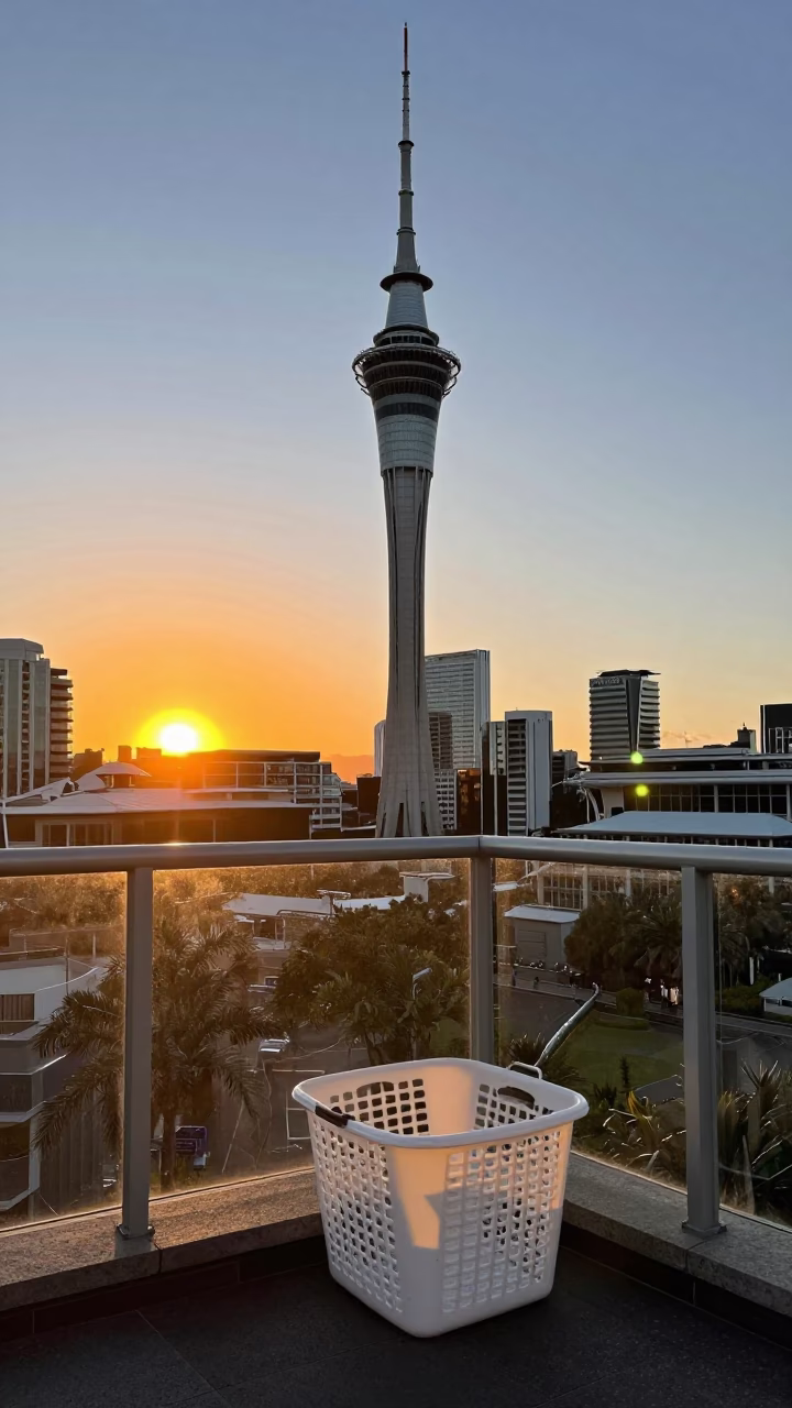 Harbour Balcony in Auckland at Sunset Light in in Auckland, New Zealand