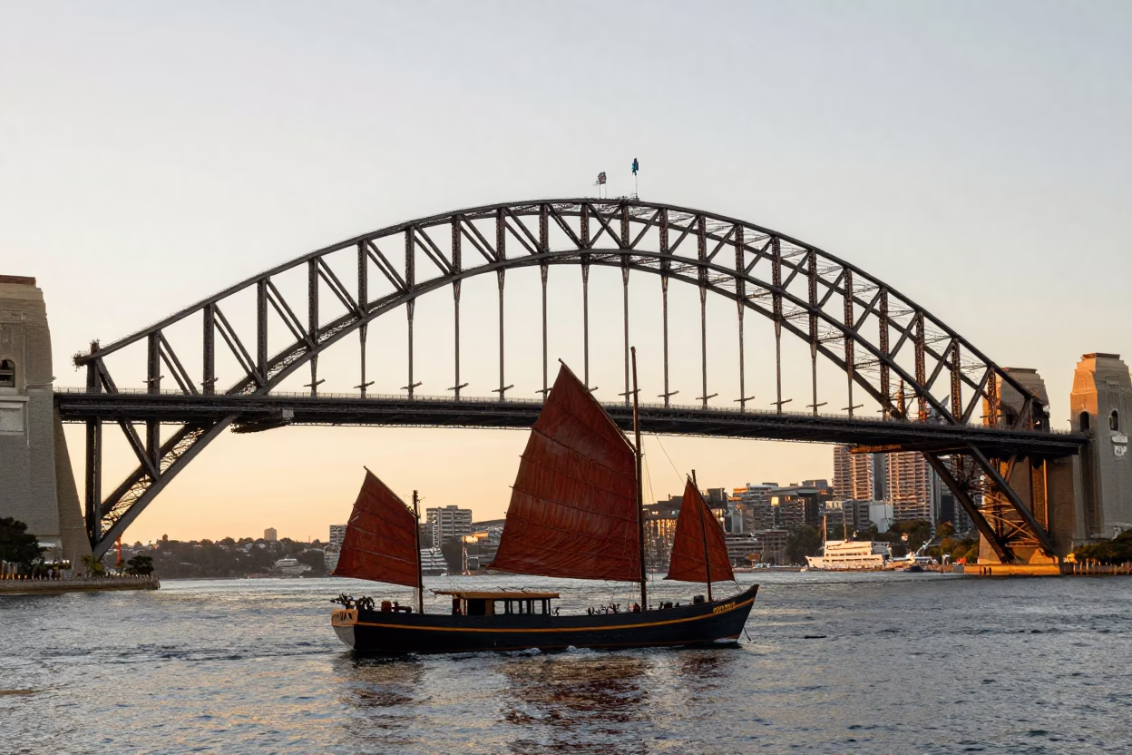 Harbour Bridge in Sydney at Honeyed Evening Light in in Sydney, New South Wales, Australia