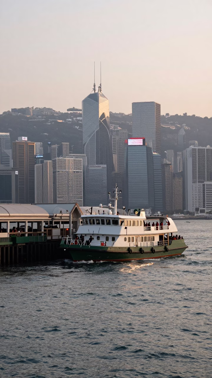 Harbour Port in Hong Kong at Nautical Dawn Light in in Hong Kong, Hong Kong