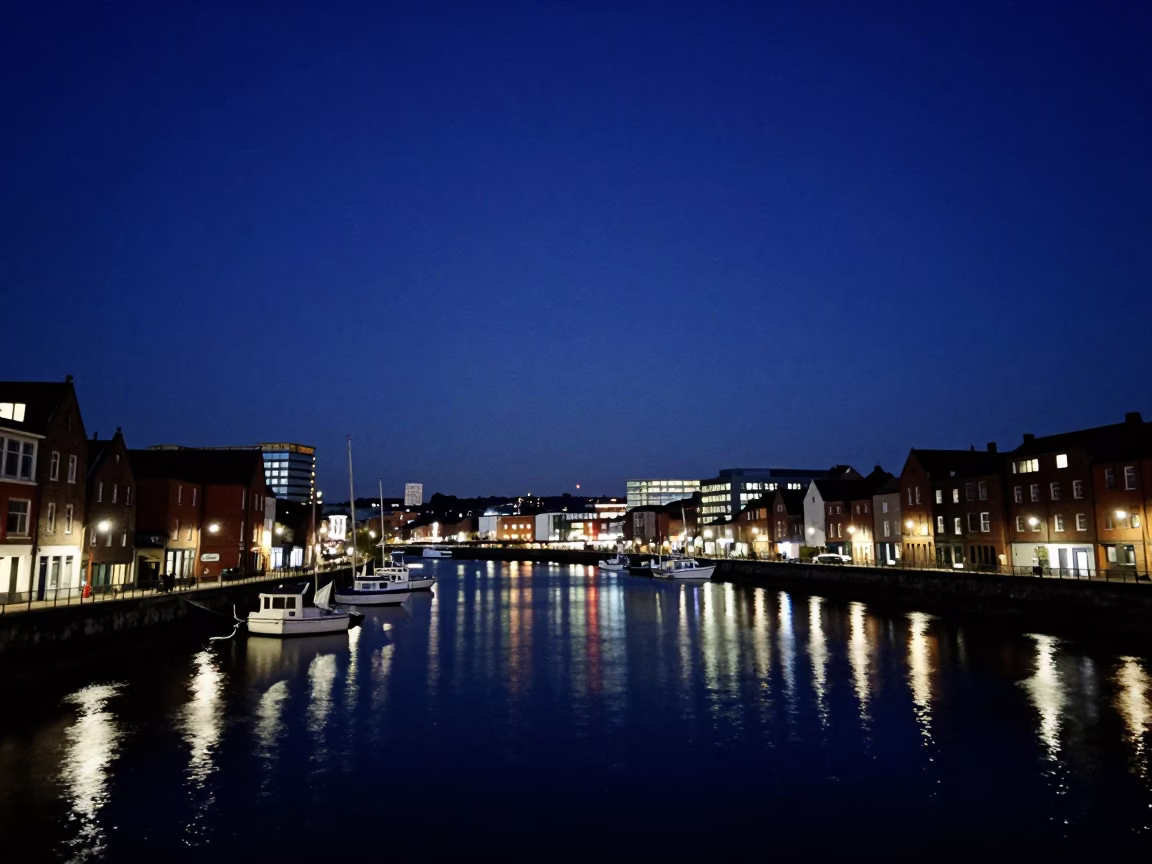 Harbourside Quayside in Bristol at The Deepest Night Sky Light in in Bristol, United Kingdom