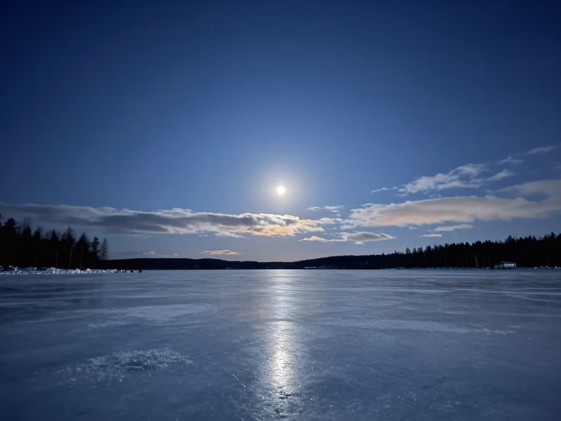 Hard Stars Over Frozen Reservoir Under Moonlit Sky in beneath a moon-washed horizon near Helsinki