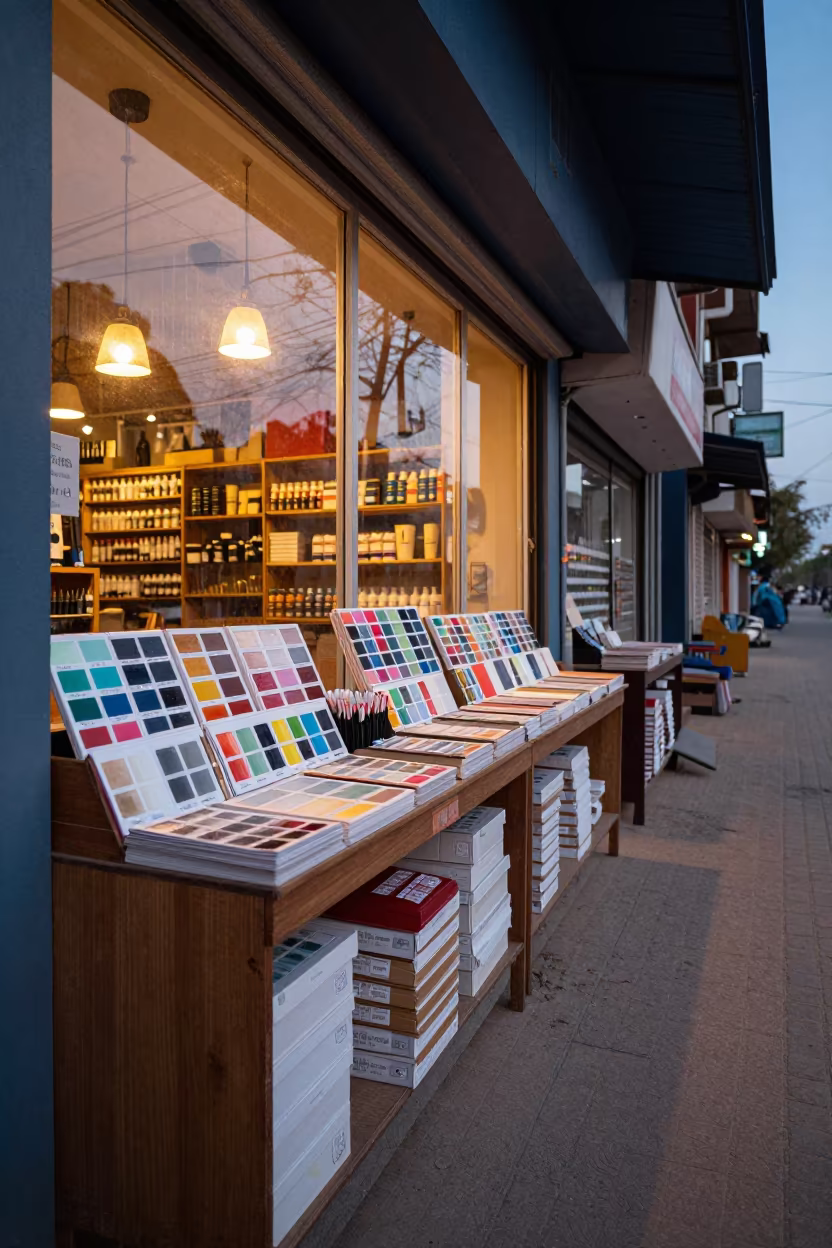 Hardware Paint Desk in Evening Shop in inside a storefront prepared for opening in Shah Faisal Town