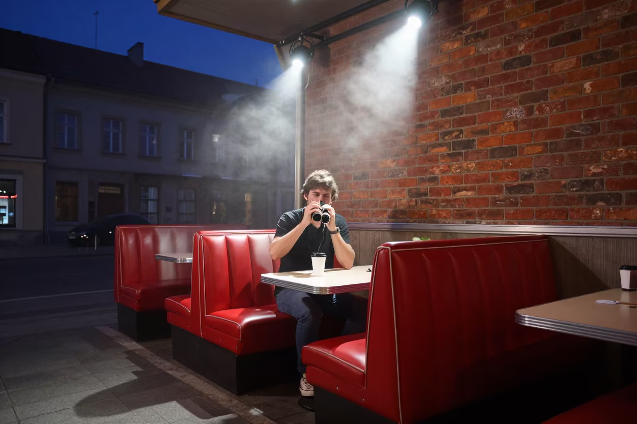 Harmonica Player in Wroclaw Night Spot in at a street corner busking spot in Wroclaw