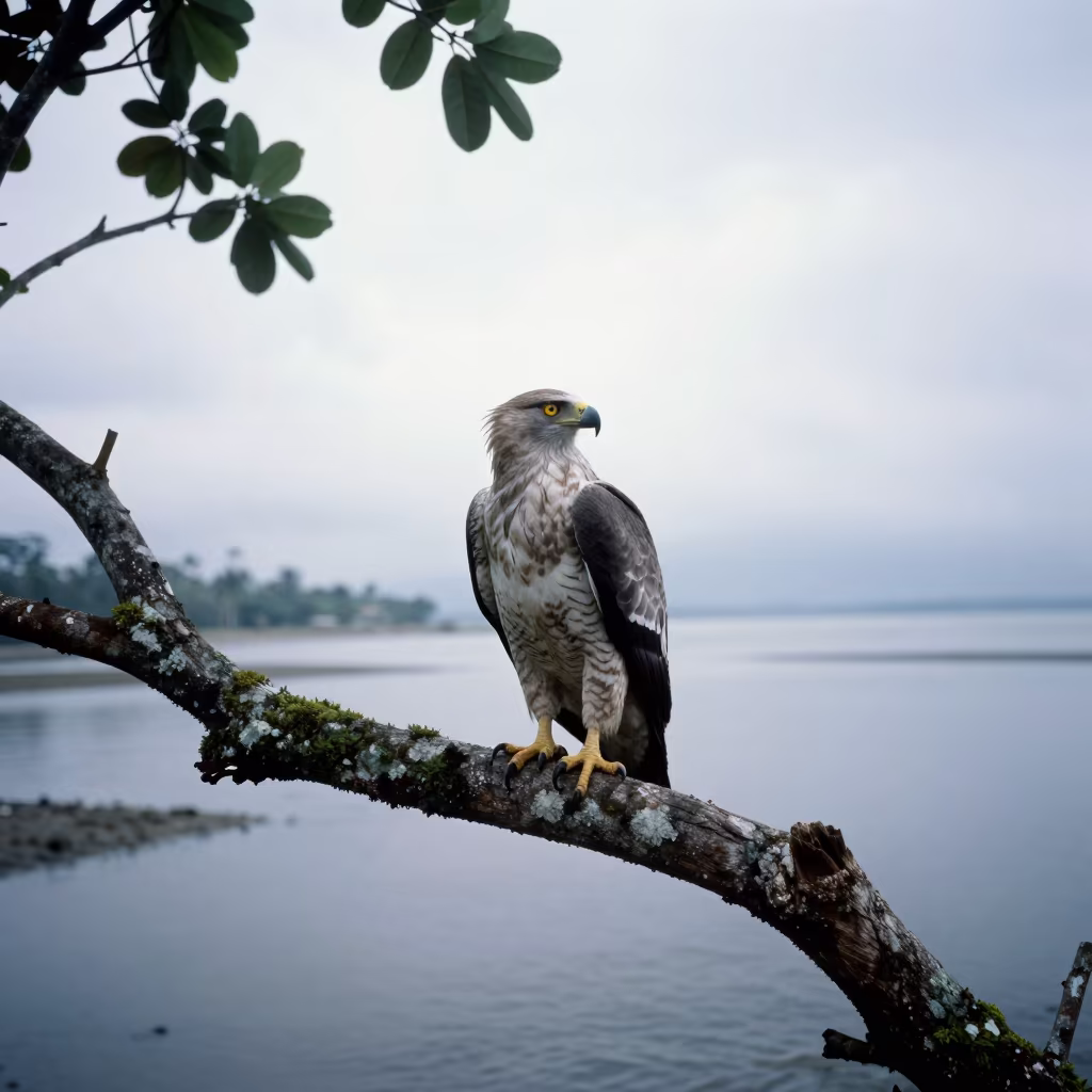 Harpy Eagle Perched Tidal Inlet Before Sunrise in beside a tidal inlet near Asuncion
