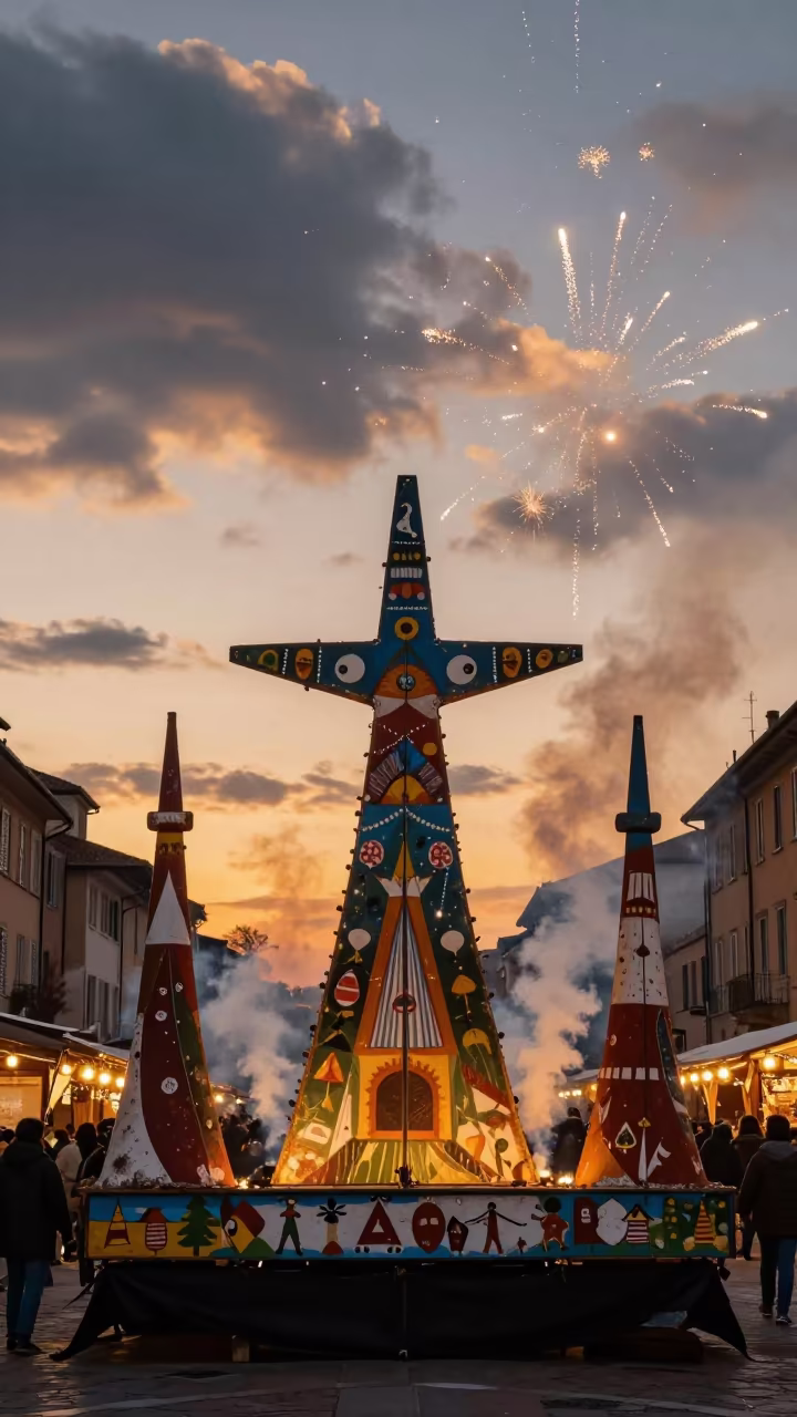 Harvest Float Under Golden Sunset Turin in at a night market in Turin
