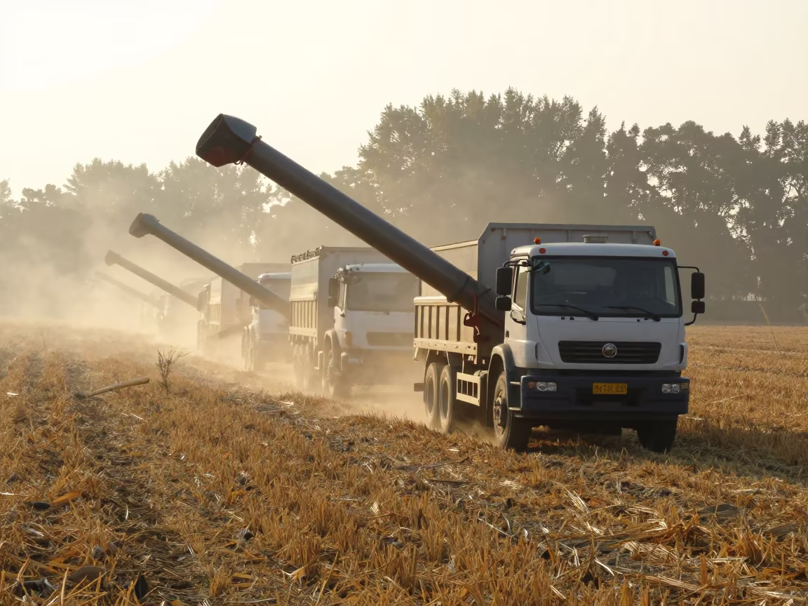 Harvest Truck Lane at Dawn in Shanghai Field in across a harvested grain field in Tianzifang, Shanghai