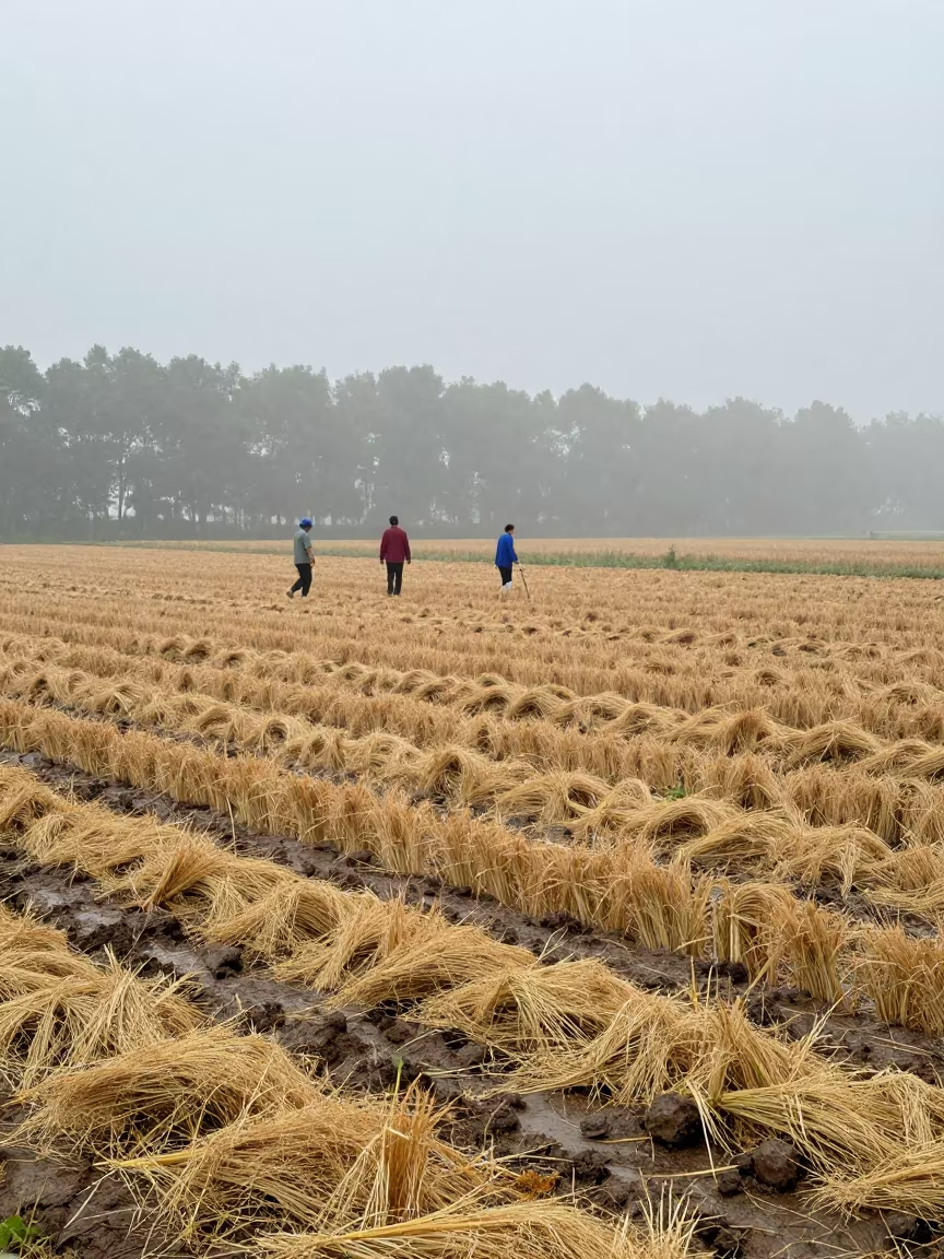 Harvested Grain Field in Monsoon Mist in across a harvested grain field near Belo Horizonte