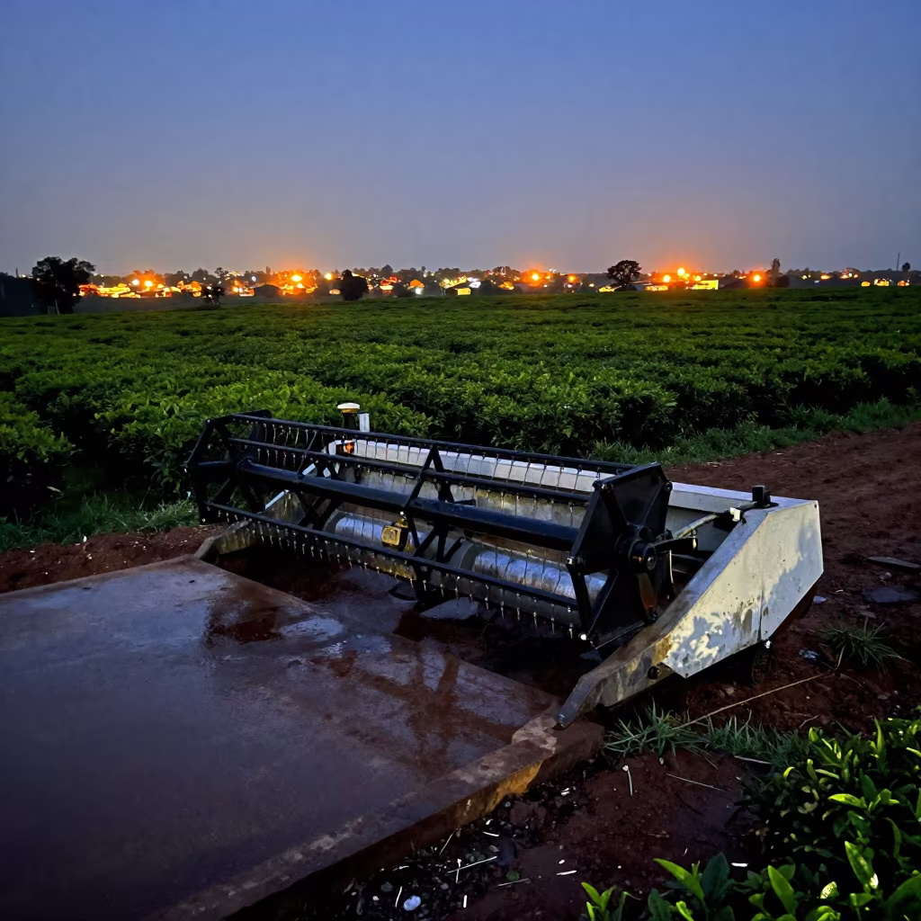 Harvester Header Wash at Lagos Tea Plantation Dusk in at the edge of a tea plantation near Lagos Island, Lagos