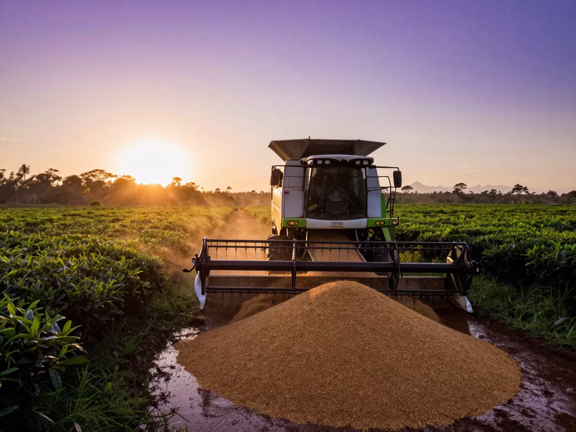 Harvesting Grain at Violet Sunset in at the edge of a tea plantation in Papua New Guinea