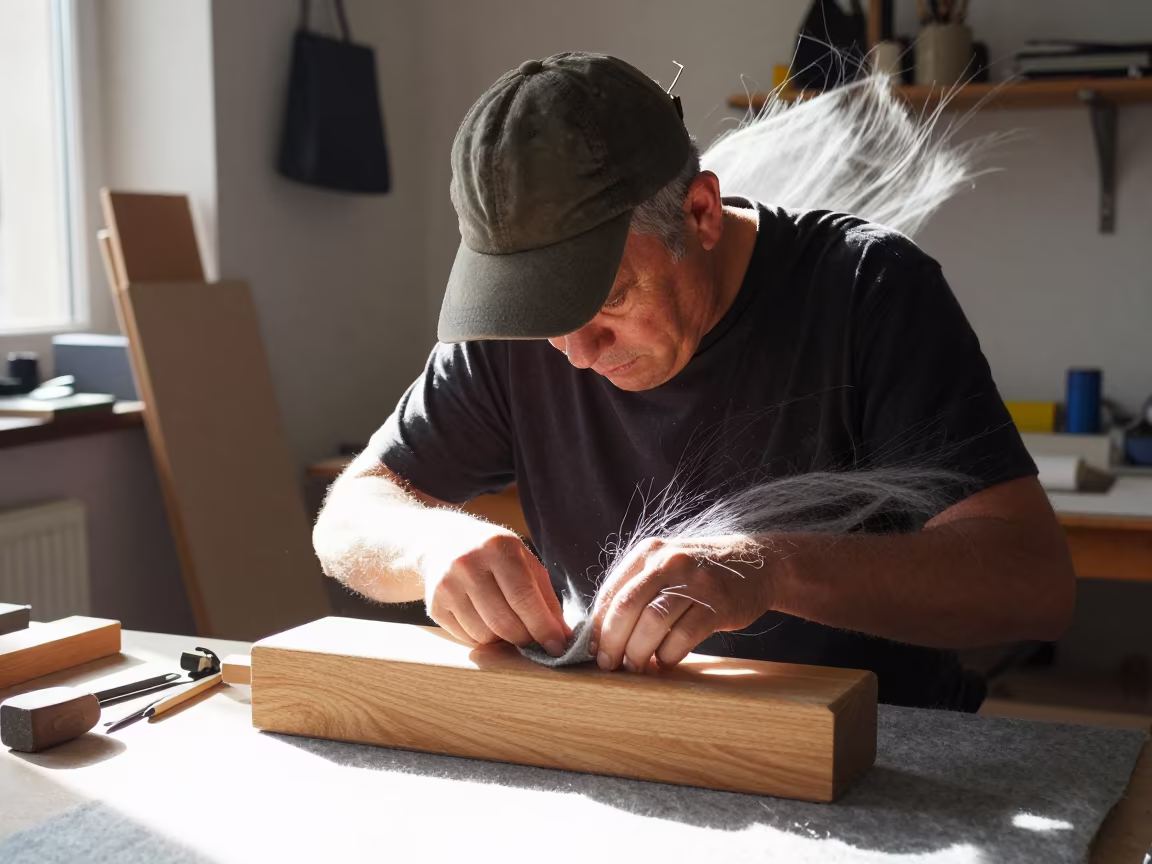 Hatmaker Shaping Felt Under Noon Sun in in Olomouc