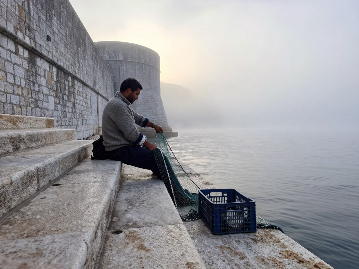 Hauling Net in Dubrovnik in in Dubrovnik, Croatia