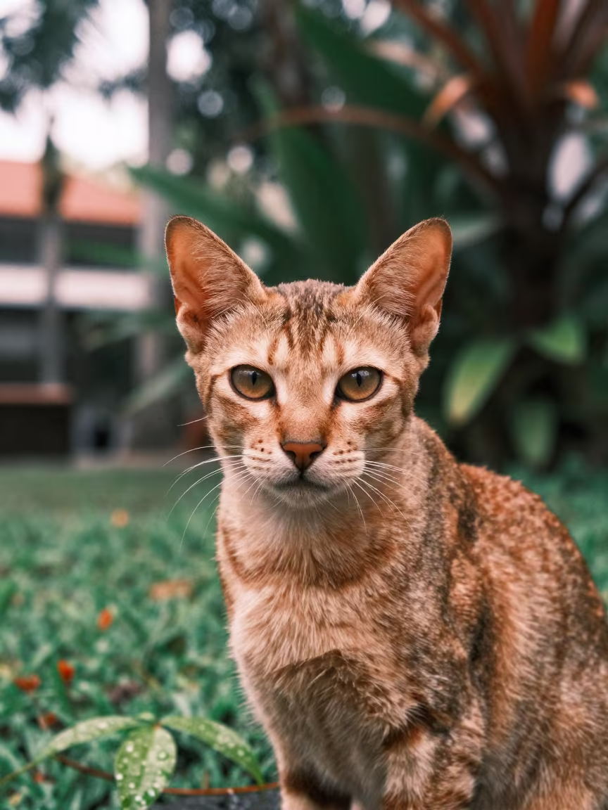 Havana Cat Portrait in Morning Garden Light Johor Bahru in near a garden edge with soft morning light and an uncluttered background in Johor Bahru
