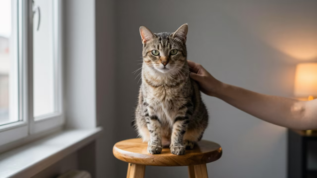 Havana Cat Portrait in Moscow Studio Light in in a quiet portrait studio with a plain backdrop and eye-level framing near Moscow