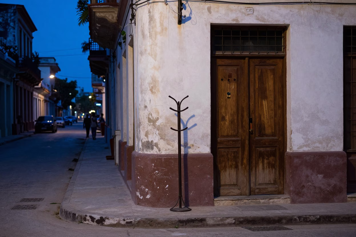 Havana Cuba Blue Hour Street Scene with Coat Stand and Local Life in in Havana, Cuba