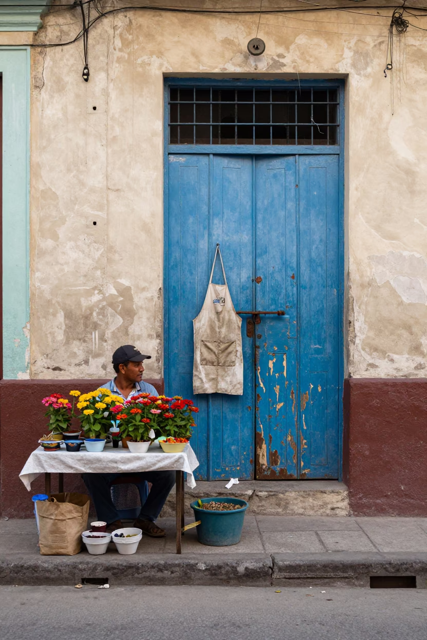 Havana Cuba Clear Afternoon Street Scene With Local Commerce in in Havana, Cuba