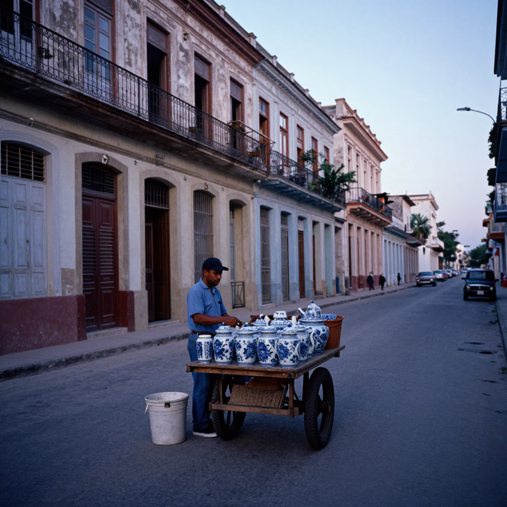 Havana Cuba Dawn Street Scene with Porcelain Jars and Vintage Details in in Havana, Cuba