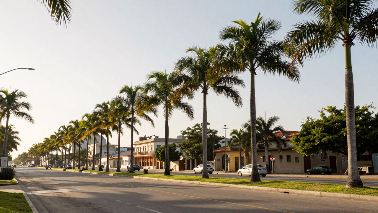Havana Cuba Early Afternoon Palm Tree Boulevard Landscape Horizon Shot in in Havana, Cuba
