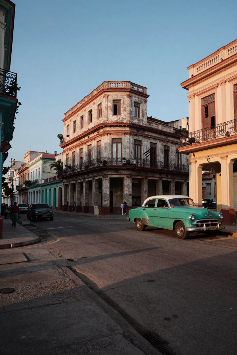Havana Cuba Early Evening Street Scene with Colorful Architecture and Urban Details in in Havana, Cuba