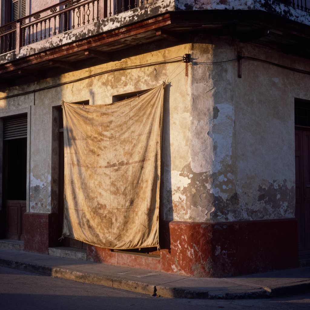 Havana Cuba Early Evening Street Scene with Sun-Bleached Canvas and Urban Details in in Havana, Cuba