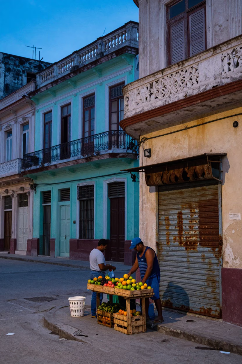 Havana Cuba Evening Street Scene with Colorful Building Facades and Local Life in in Havana, Cuba