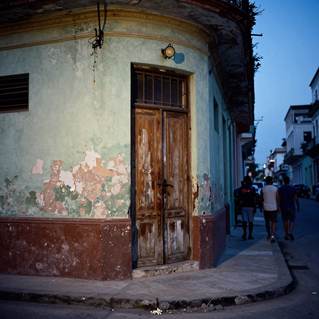 Havana Cuba Evening Street Scene with Frangipani and Peeling Paint in in Havana, Cuba