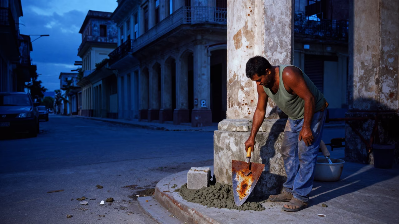 Havana Cuba Evening Street Scene with Mason Trowel and Rusty Hinge Details in in Havana, Cuba