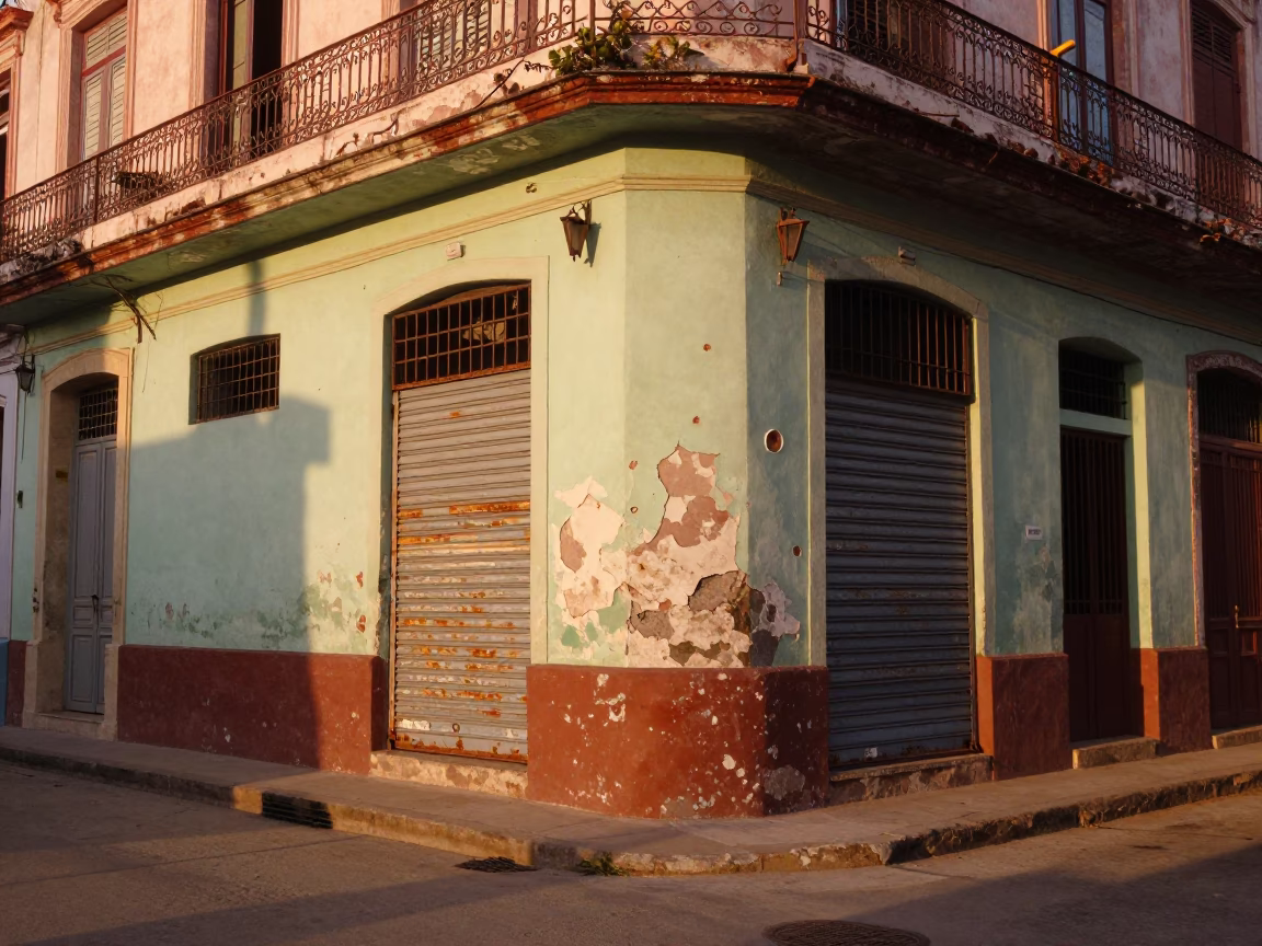 Havana Cuba Evening Street Scene with Peeling Paint and Local Life in in Havana, Cuba