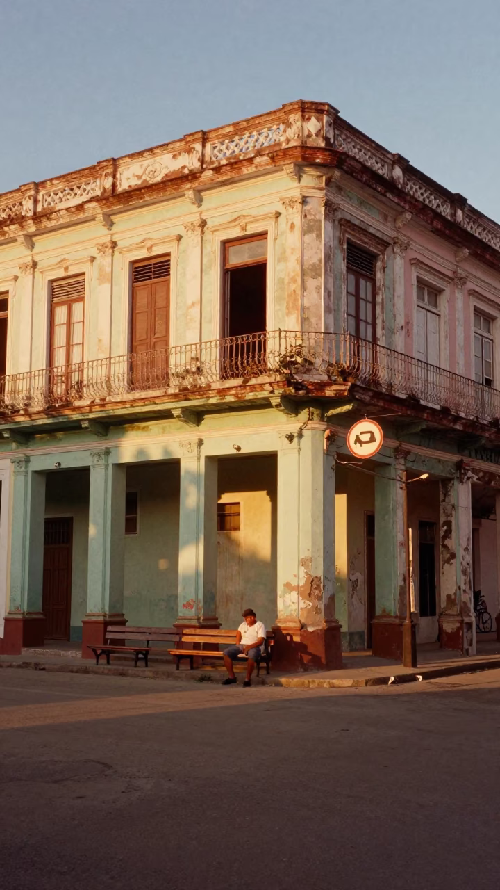 Havana Cuba Evening Street Scene with Vintage Details and Local Life in in Havana, Cuba