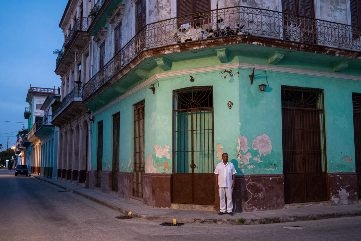 Havana Cuba Evening Street Scene With Weathered Facades And Local Life in in Havana, Cuba