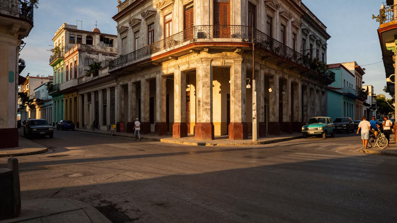 Havana Cuba Golden Hour Street Scene with Sunlight and Local Life in in Havana, Cuba