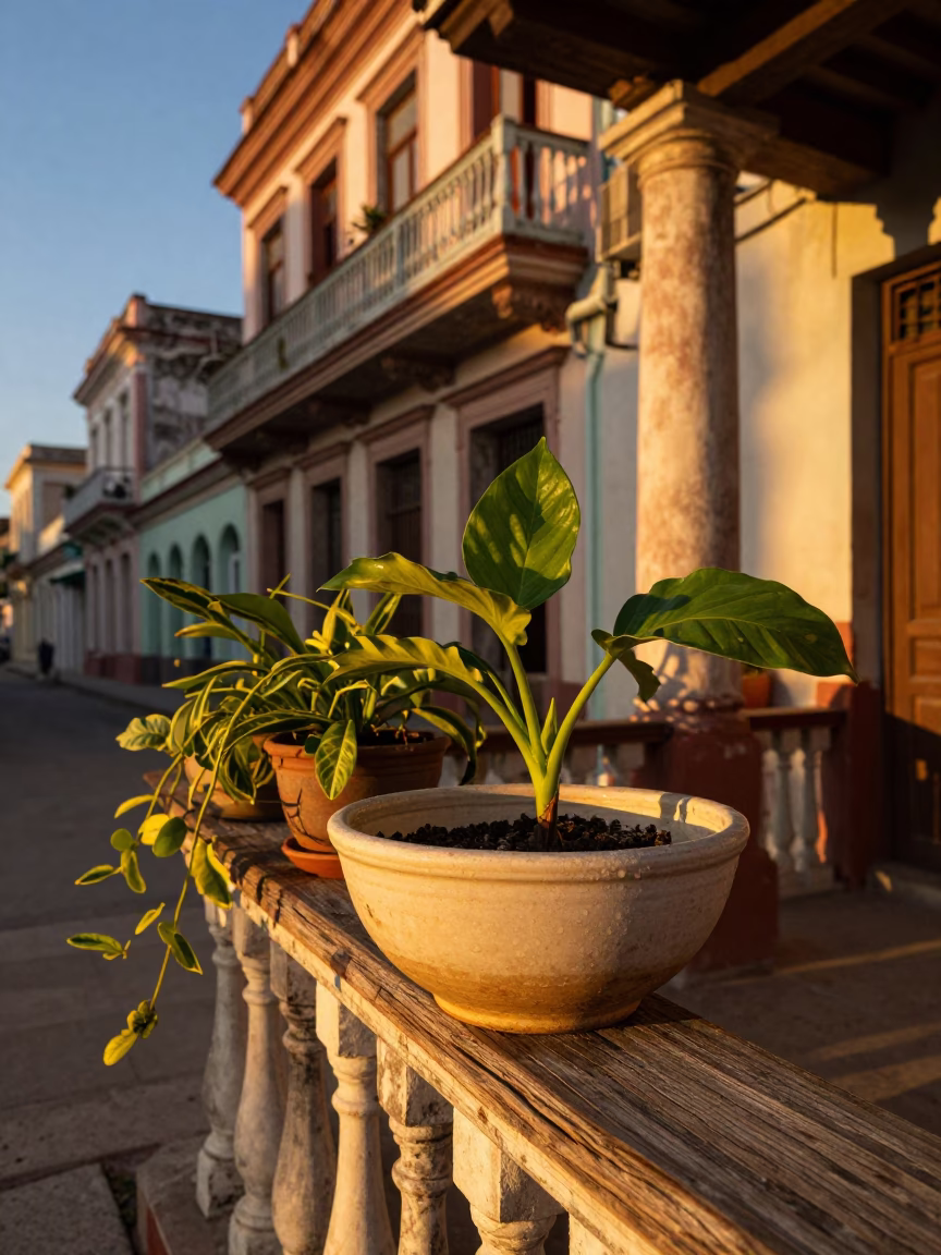 Havana Cuba Honeyed Evening Light Ceramic Bowl Houseplants Street Scene in in Havana, Cuba