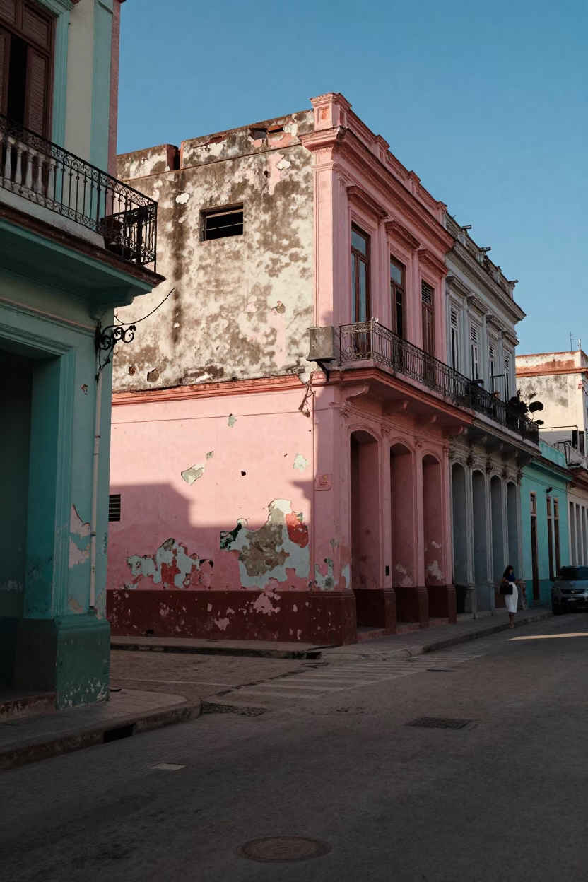 Havana Cuba Late Afternoon Street Scene with Colorful Peeling Walls and Local Life in in Havana, Cuba