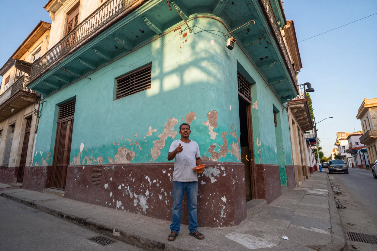 Havana Cuba Late Afternoon Street Scene With Peeling Paint And Local Life in in Havana, Cuba