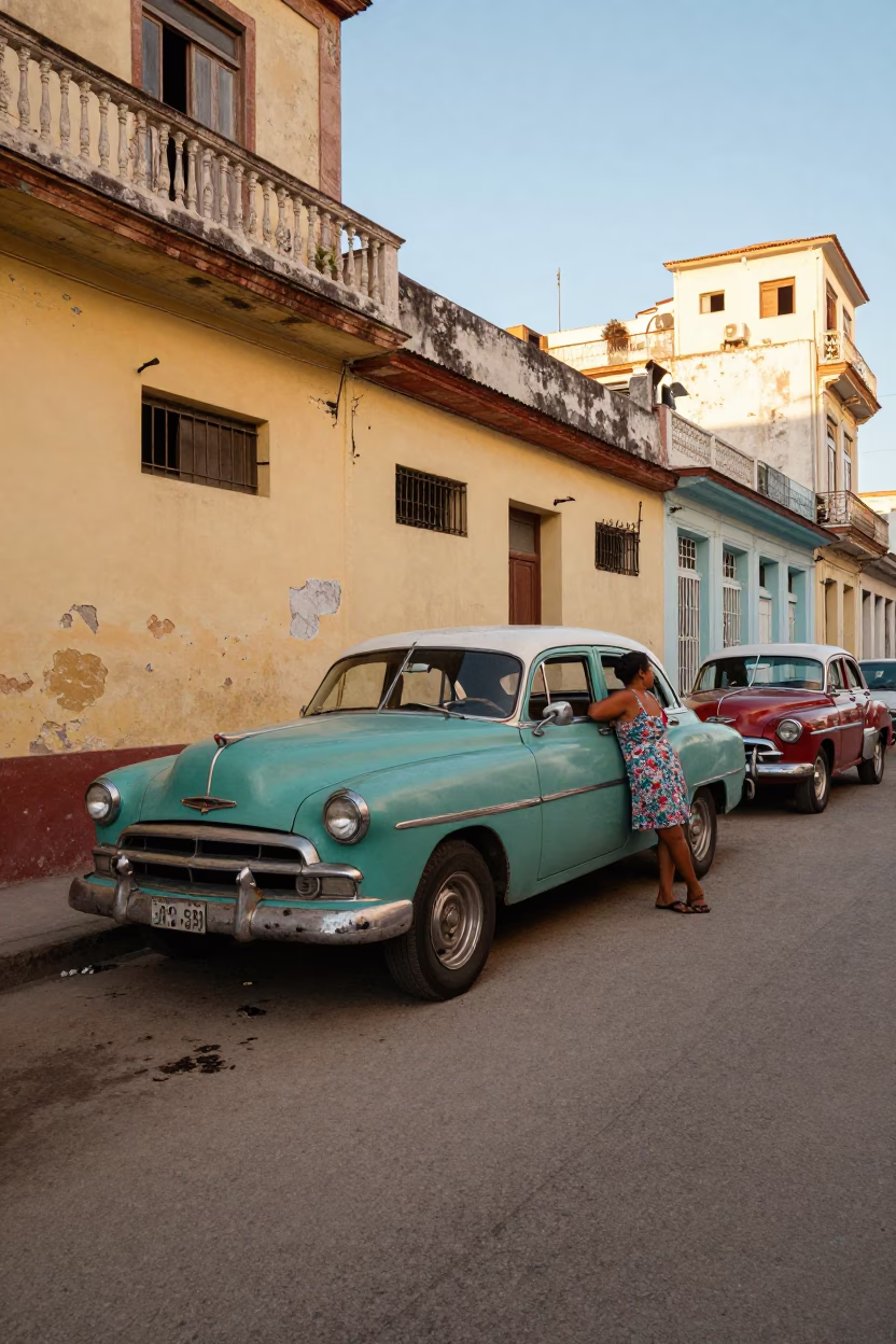 Havana Cuba Late Afternoon Street Scene with Vintage Cars and Local Life in in Havana, Cuba