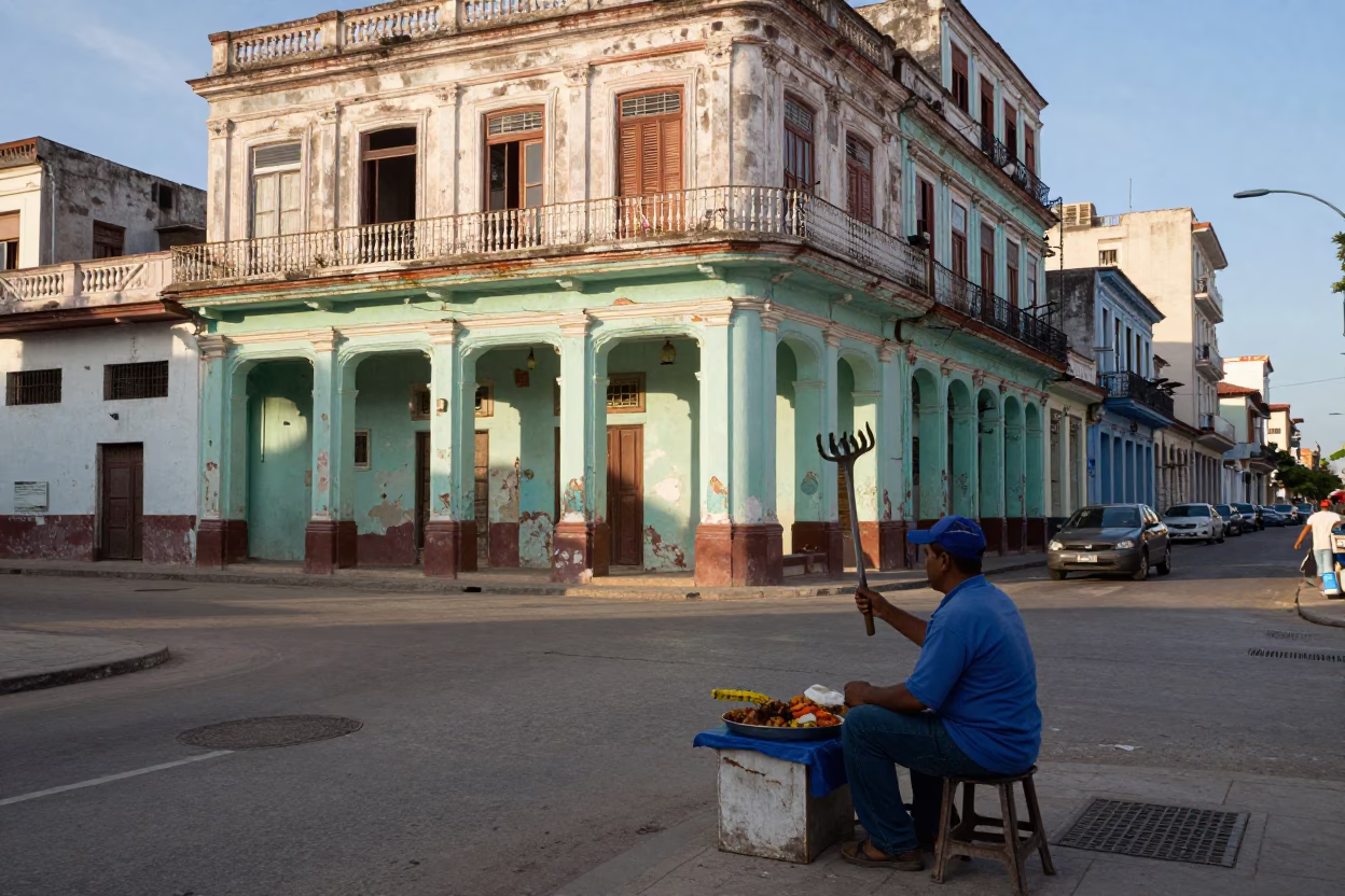 Havana Cuba Late Morning Street Scene with Hand Fork and Shoehorn in in Havana, Cuba