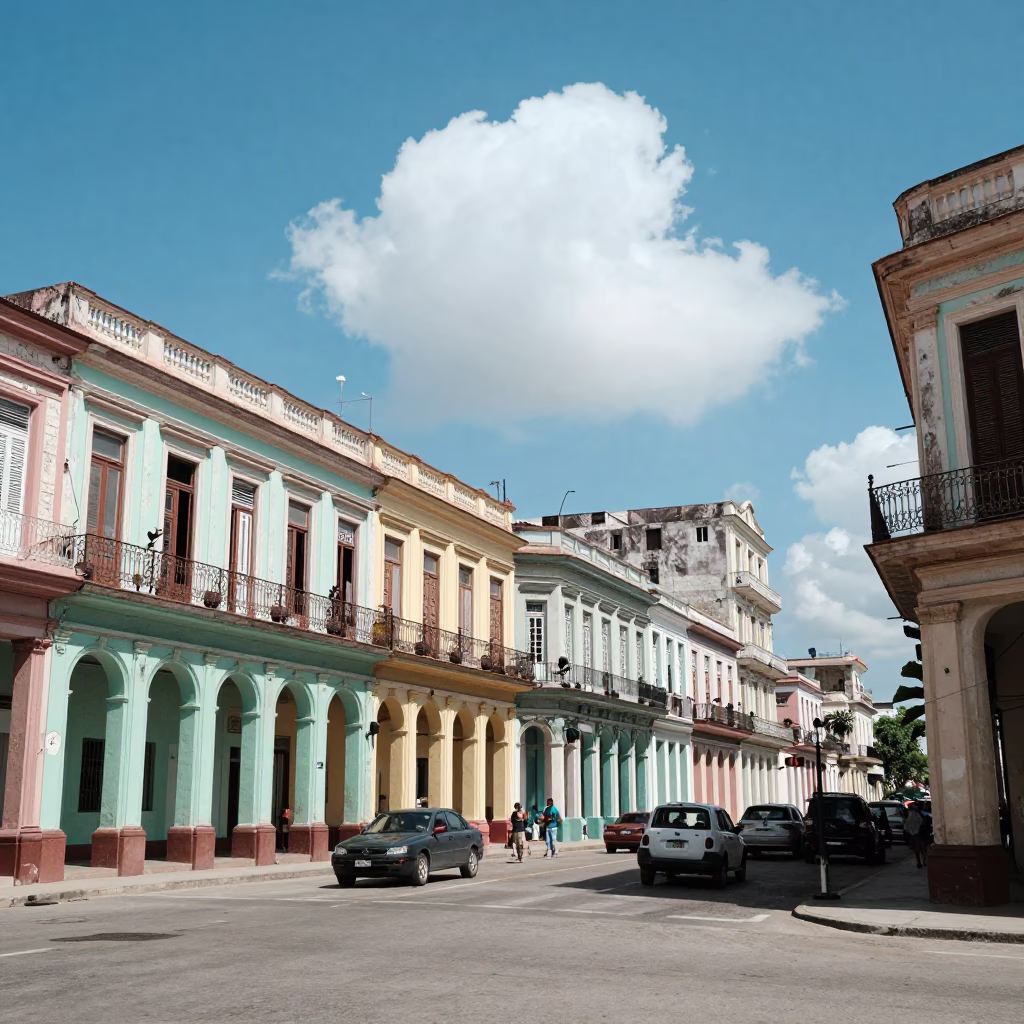 Havana Cuba Midday Street Scene with Morning Glory Cloud and Local Activity in in Havana, Cuba