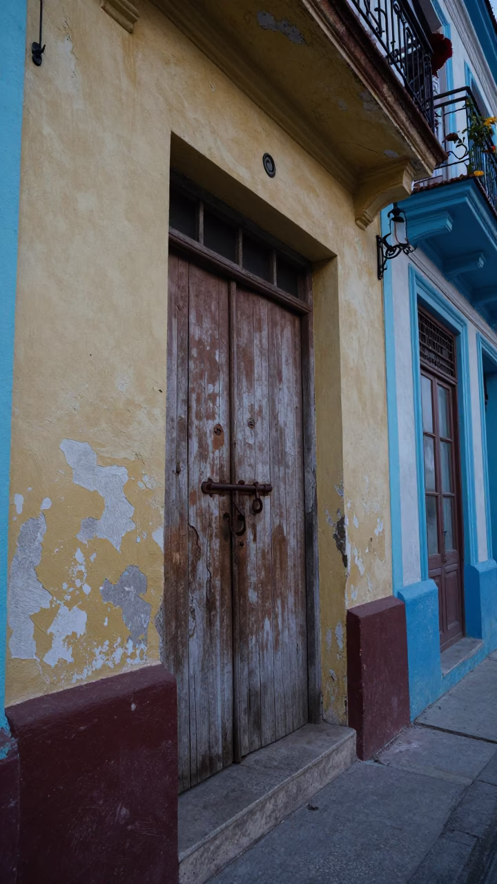 Havana Cuba Nautical Dawn Street Scene with Latch and Zinnias in in Havana, Cuba
