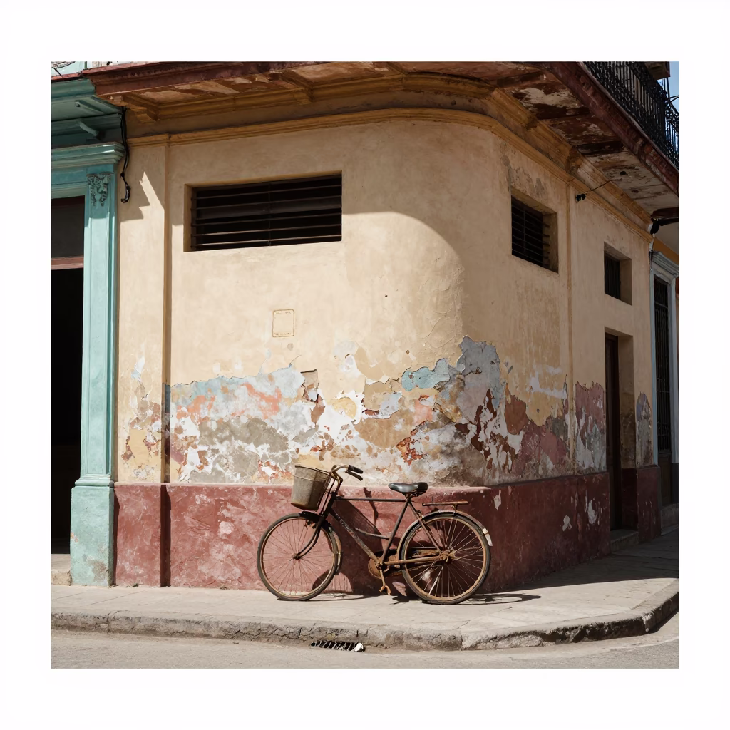 Havana Cuba Noon Street Scene with Bicycle Basket and Local Architecture in in Havana, Cuba
