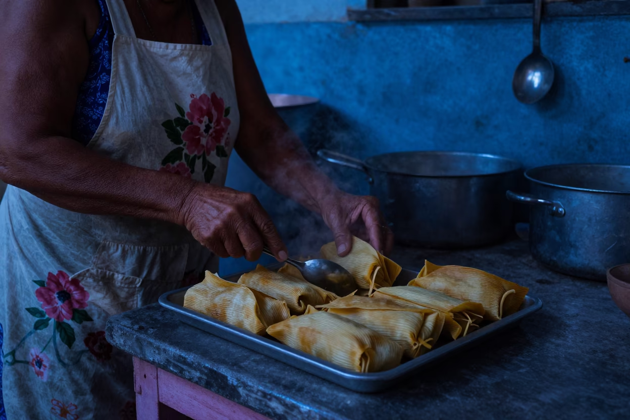 Havana Cuba Pre-Dawn Kitchen Scene with Tamales and Serving Spoon in in Havana, Cuba