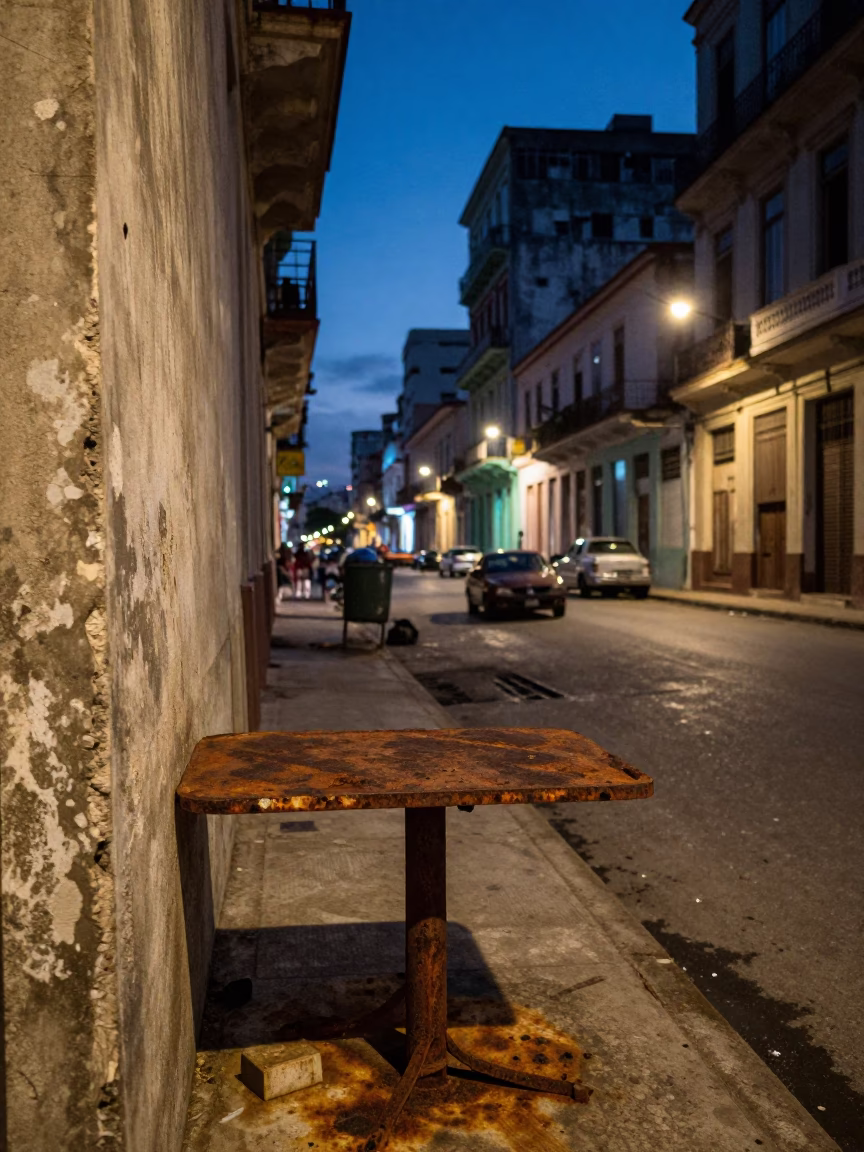 Havana Cuba Street Scene at Dusk with Rusty Metal and Vintage Vehicles in in Havana, Cuba
