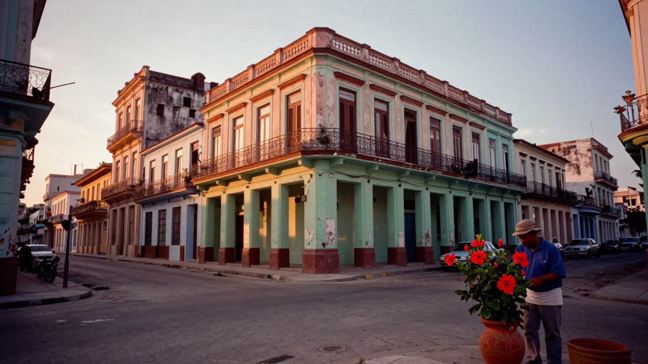 Havana Cuba Street Scene at Sunset with Colorful Facades and Local Life in in Havana, Cuba