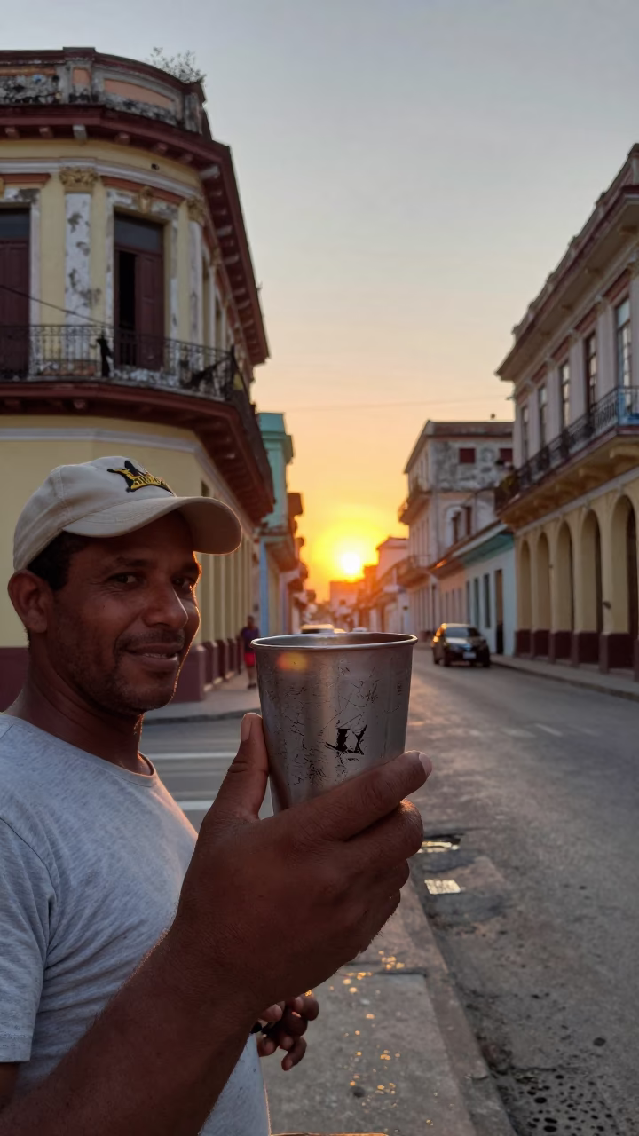 Havana Cuba Street Scene at Sunset with Scratched Cup and Live Oak in in Havana, Cuba