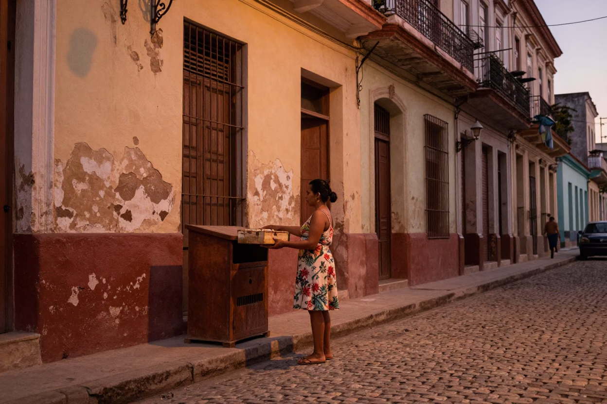 Havana Cuba Street Scene Before Dusk with Breadbox and Steel Drawer Pull in in Havana, Cuba